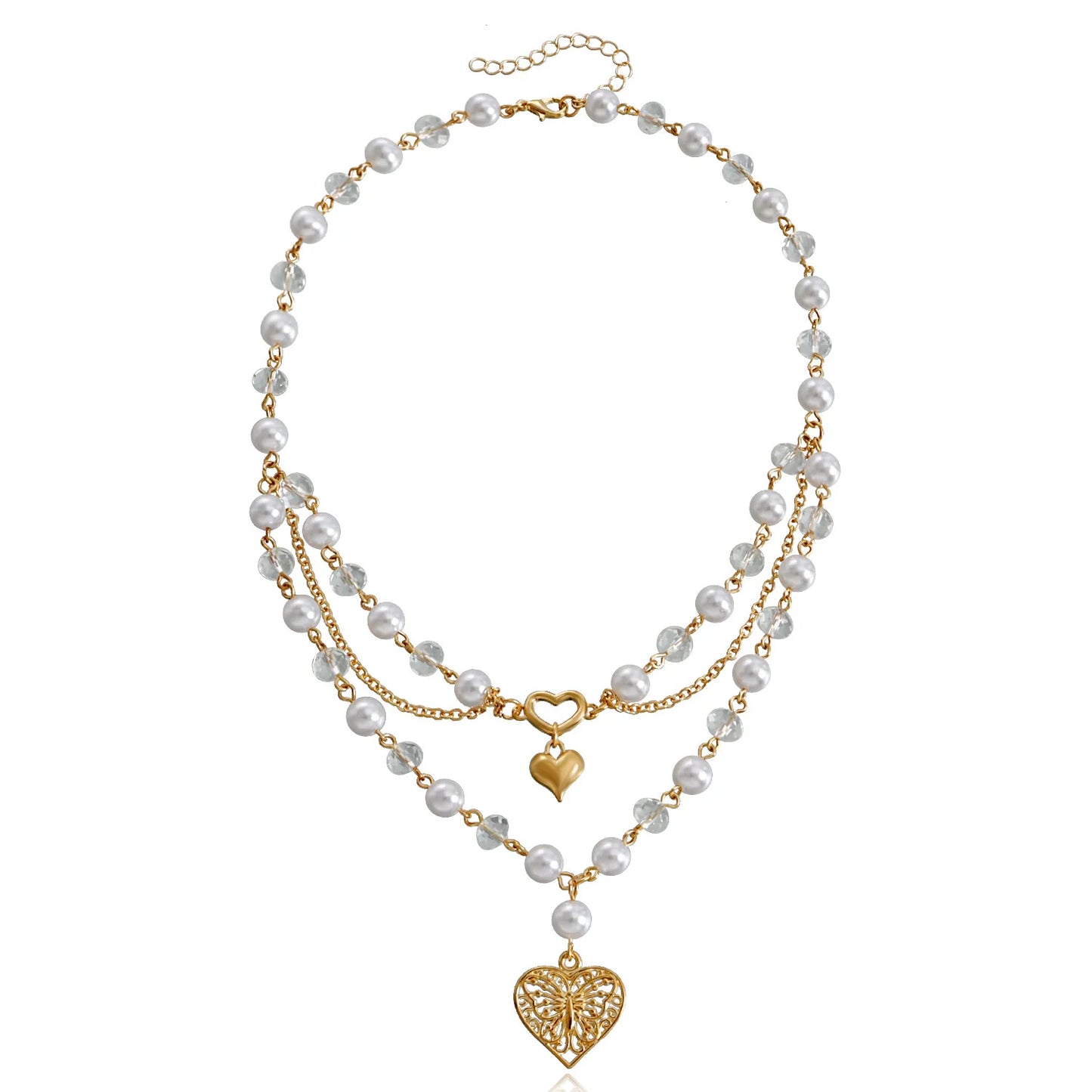 Kawaii Butterfly Pearl Tassel Necklace 🌸✨ | Double Layer High Gloss Design for Women 💖
