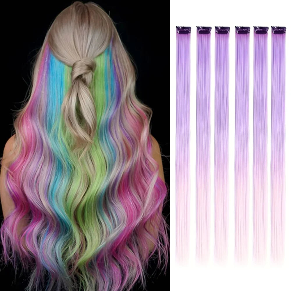 🌈✨ 6 Colorful Clip-In Hair Strands for Fun Party Looks - 22" Rainbow Dream Extensions! 🎉💖 - Pixie Quill