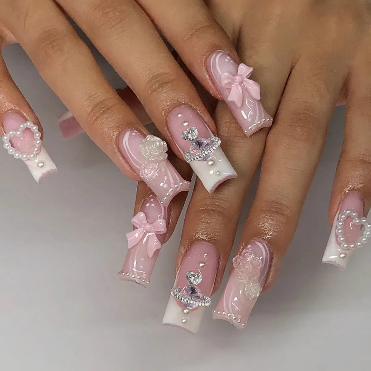Kawaii Pink Bow Ballet Coffin Press-On Nails 🎀✨ - 24 Pcs Full Cover Magic!
