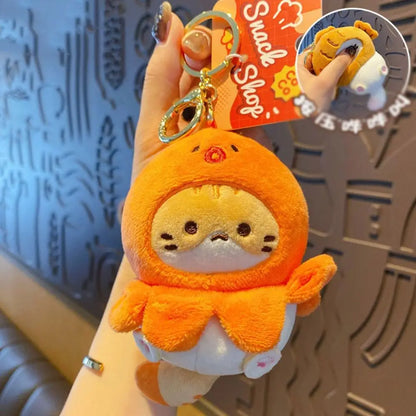 Kawaii Caramel Toast Cat Plush Keychain 🐾🍞 - Adorable Taiyaki & Fried Shrimp Pendant for Food Lovers!