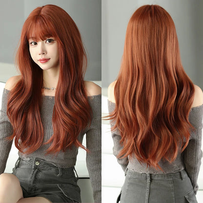 Kawaii Dreamy Sakura Pink Wavy Wig 🌸✨ | High-Density Curly Hair with Bangs for Sweet Girls 💖🎀