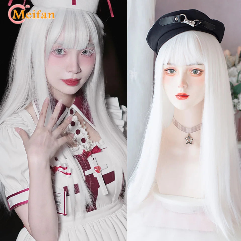 Kawaii Ombre Pink & Blonde Long Straight Wig 🎀✨ - Cute Lolita Cosplay Hair for Parties & Halloween! 🌸🖤