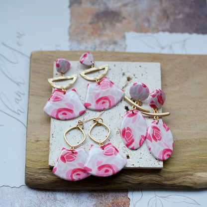 Trendy Fashion Rose Floral Dangle Pendant Enamel With Metal Parts Handmade Polymer Clay Earrings Sets Women's Accessories Gifts
