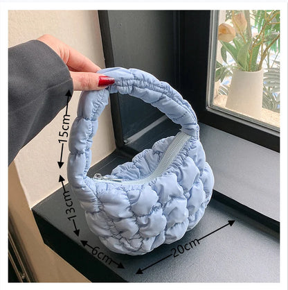 Kawaii Pleated Cloud Mini Handbag 🌈✨ | Adorable Soft Nylon Tote Bag for Trendy Women 💖🌟