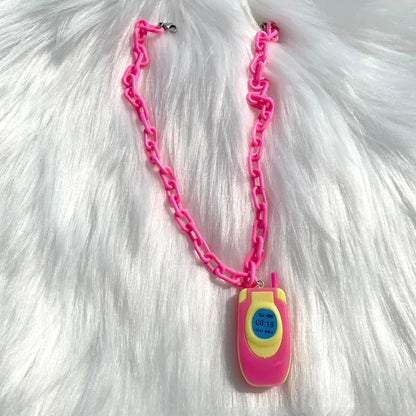 💕 Cute Pink Mini Phone Pendant Necklace 🌸 Trendy Y2K Harajuku Jewelry for Women ✨ 2000s Vibes!