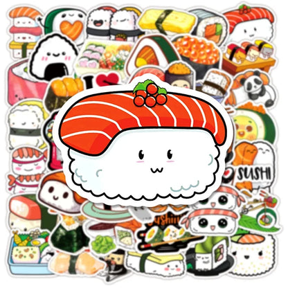 Kawaii Cartoon Sushi PVC Stickers 🍣✨ | 10/30/50PCS Aesthetic Scrapbooking Decor for Kids 🎨💕