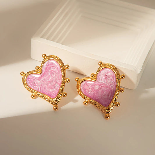 Funny Punk Magic Purple Heart Stainless Steel Stud Earrings For Women Dancewear 14K Gold Plated Jewelry 💜✨