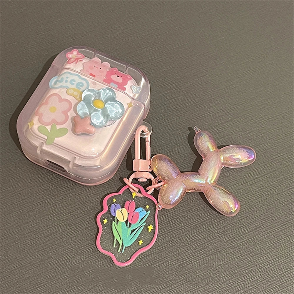 🌸Adorable 3D Blue Blossom Headphone Case for AirPods 🎧💖 with Cute Dog Tulip Charm! 🌼 - Pixie Quill