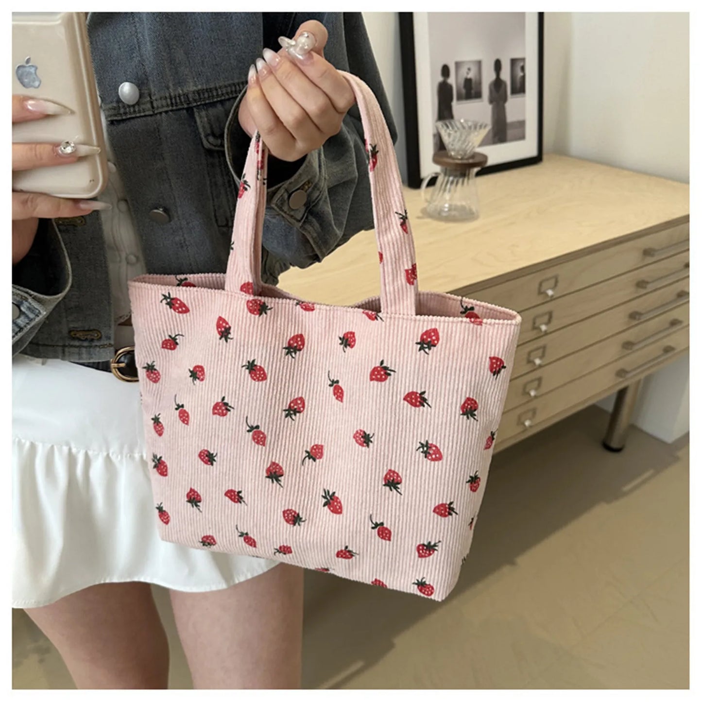 🍓 Cute Corduroy Strawberry Shoulder Bag 🍓 - Fun & Versatile Tote for Every Adventure! 🌟✨ - Pixie Quill