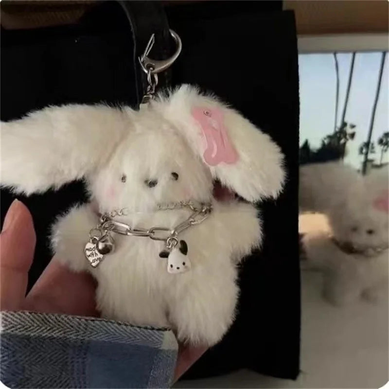 Kawaii Plush Rabbit Keychain & Accessories 🎀🐇 - Adorable Doll Bag Charm with Necklace & Hairpin! 💖✨