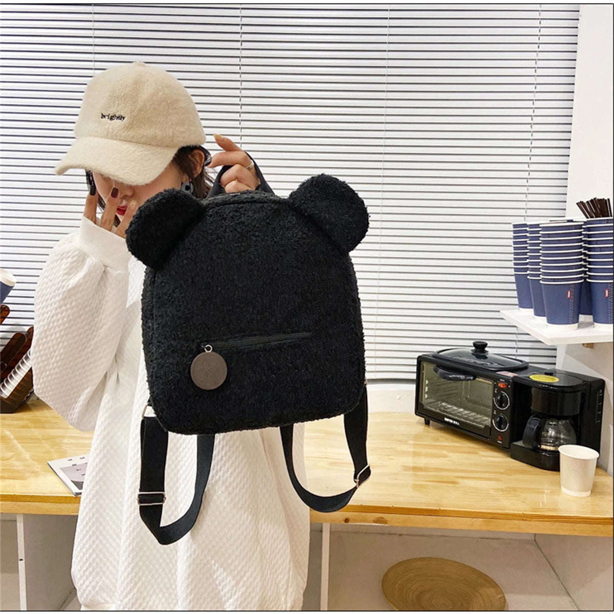 🐻 Cute Bear Ears Plush Backpack 🎒✨ - Pixie Quill