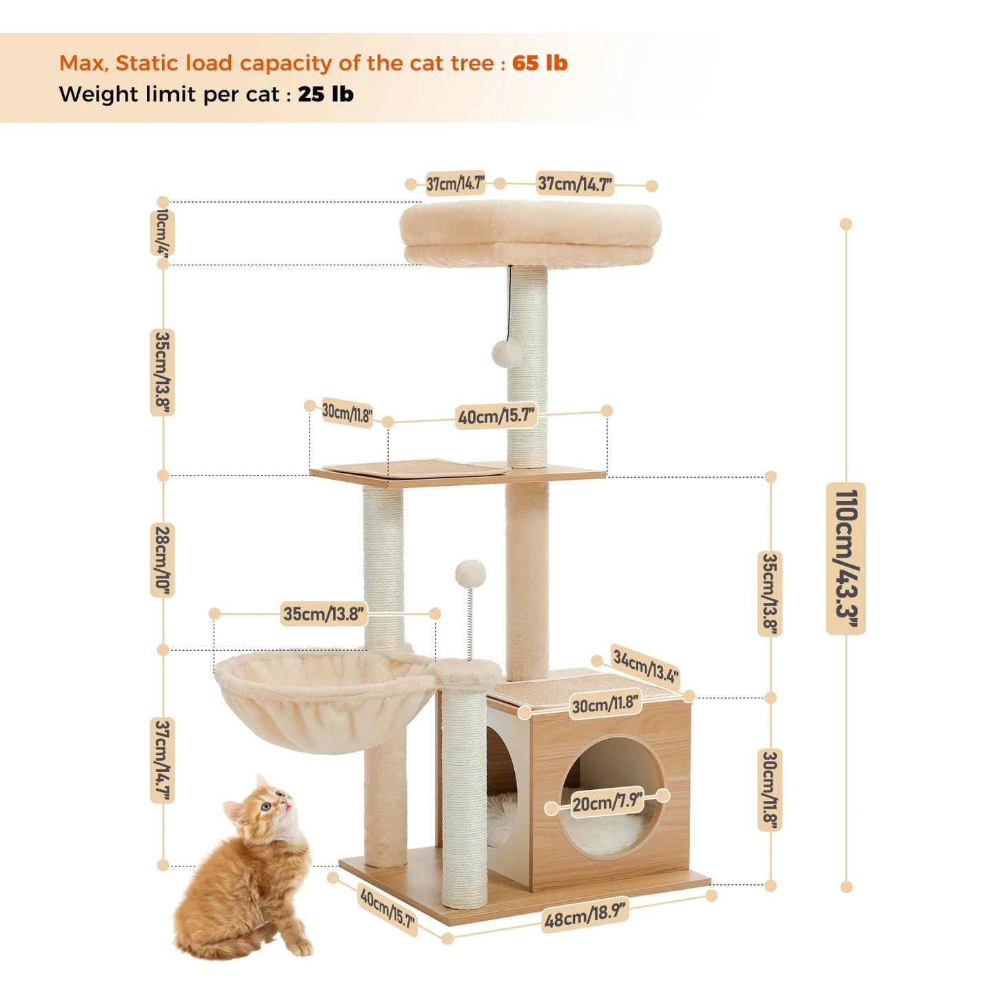 Deluxe Level Cat Tree For Indoor Cats With Cozy Condo Hammock 🐱🪵 Sisal Posts