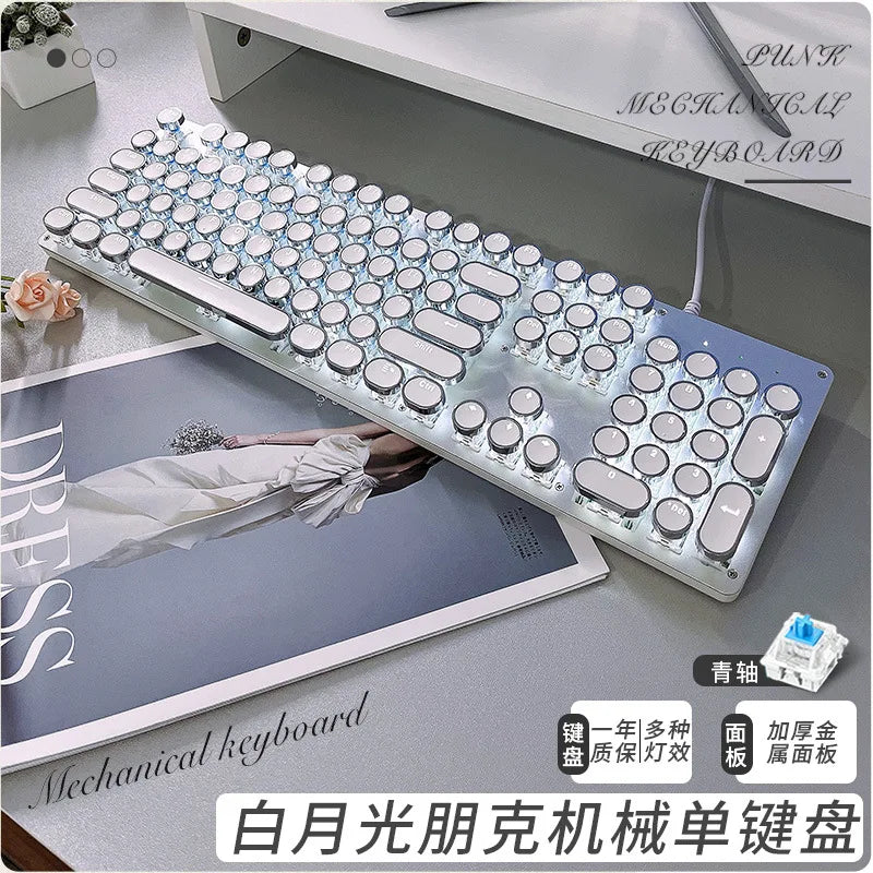 Kawaii 104 Keys Punky Mechanical Keyboard 🎀✨ | Cute Aluminum Alloy Wired Keyboard for Girls 💖 | Backlit Fun for Gaming & Office🏢🎮