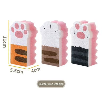 Kawaii Cat Paw Kitchen Scrub Sponges 🐾✨ - Heavy Duty Non-Scratch Dishwashing Pads (3PCS) for Fun & Effective Cleaning! 🧼💖