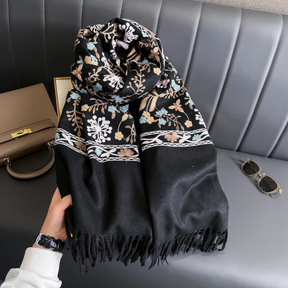 Winter Floral Embroidery Scarf For Women Long Wrap Keeps You Warm ❄️🌸🧣