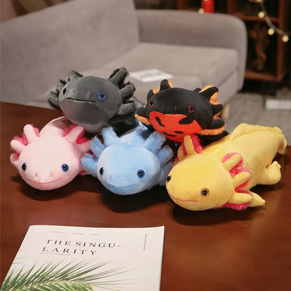 ]Colorful Axolotl Plushie 🌈✨ - Cute Salamander Stuffed Toy for Kids 🎁🐾 - Birthday Gift in Pink, Yellow, Grey & Blue