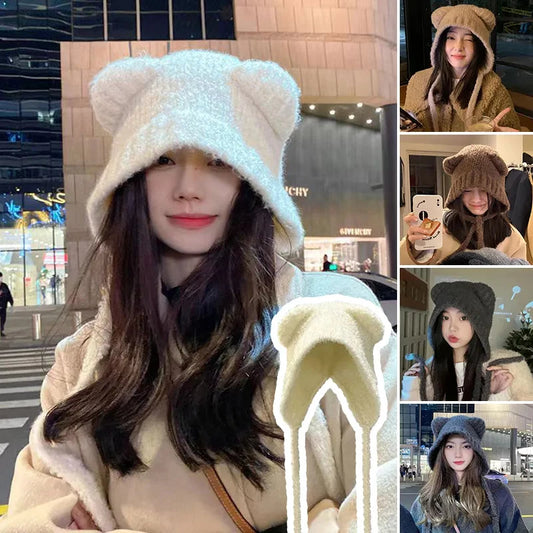 Kawaii Bear Earmuff Hat 🐻❄️ | Adorable Knit Winter Beanie for Women | Cozy & Stylish Cold Weather Headgear