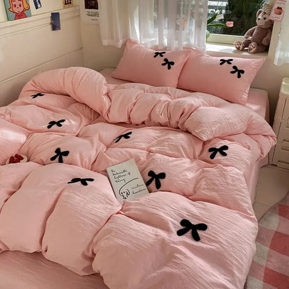 Kawaii Princess Bowknot Pink Bedding Set 🛌💕 | Cozy Duvet Cover & Sheet for Girls 🌸 | Cute Cotton Bed Linens 🦄✨