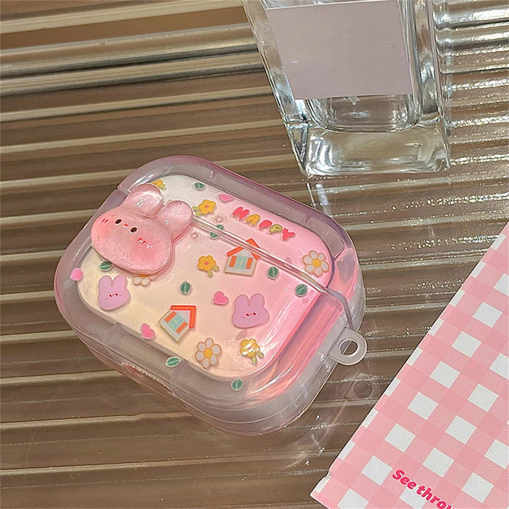 🐰💕 Adorable 3D Pink Bunny AirPods Case with Flower Pendant 🌸✨ - Pixie Quill
