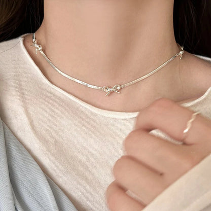 Kawaii Bow Necklace 🌟 | 925 Sterling Silver Minimalist Jewelry 🎀 | Exquisite Personalized Collarbone Chain for Women 💖