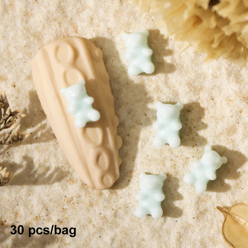 Cute Kawaii 3D Bear Bow Nail Art Charms ✨🎀 - 30pcs Macaron Matte Resin Decorations for DIY Nail Designs! 💅🐻