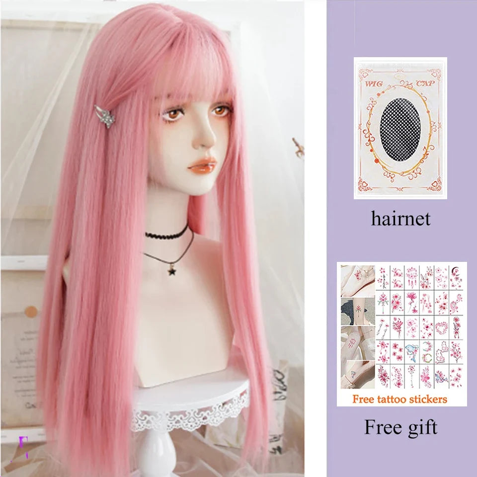 Kawaii Long Black & Red Wavy Wig 💖✨ - Cosplay & Daily Use with Bangs 🎀 | Harajuku Style!