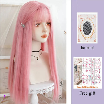Kawaii Long Black & Red Wavy Wig 💖✨ - Cosplay & Daily Use with Bangs 🎀 | Harajuku Style!