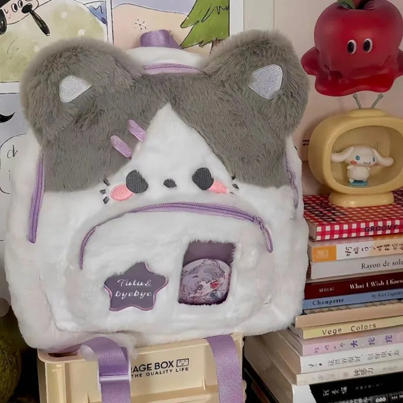 Kawaii Plush Fluffy Backpack 🎒✨ | Cute Purple & White Women's Bag for Fashion Lovers 🌸💕