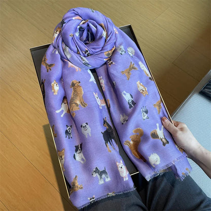 Charming Dachshund Pattern Fringe Scarf Hijab Soft Viscose Shawl Wrap 🐶✨