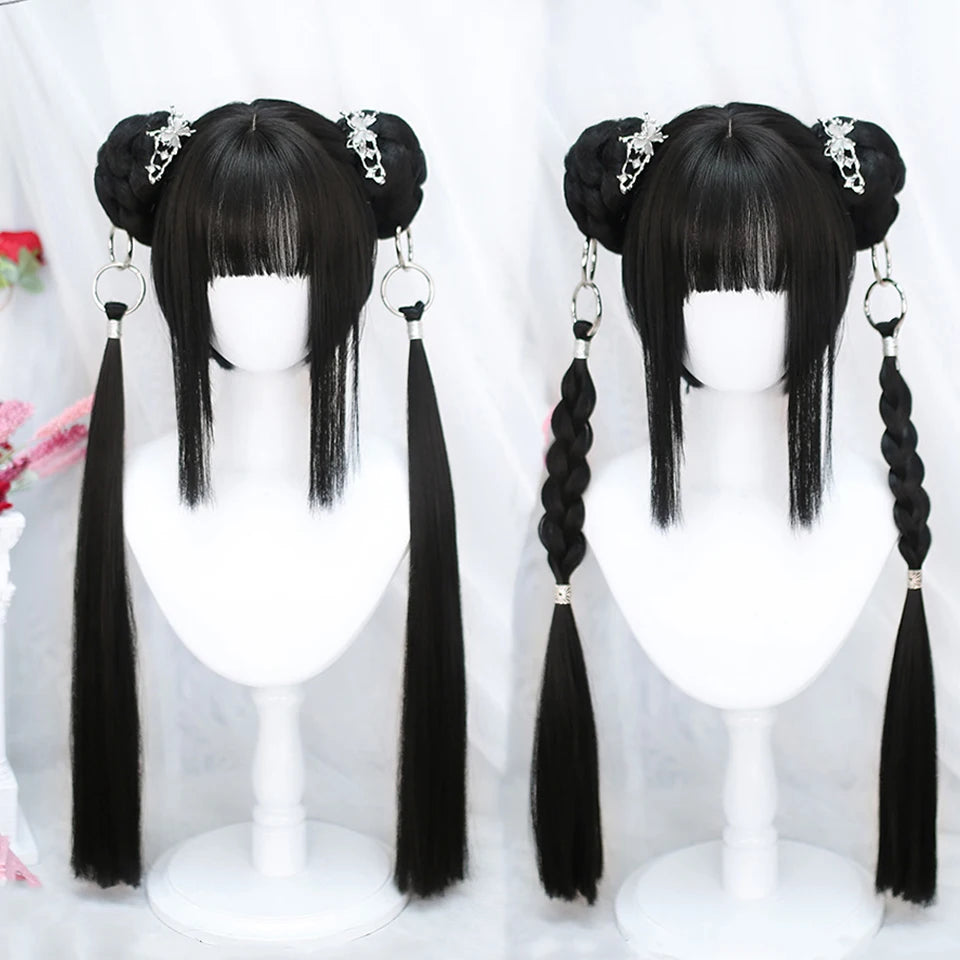 Kawaii Black & Blue Long Straight Lolita Wig 💖✨ Perfect for Cosplay & Parties! 🎉🎀