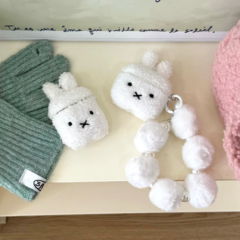Kawaii Plush White Rabbit AirPods Cozy Case 🐰✨ for 1/2, 3, Pro & Pro 2! 🎧💖