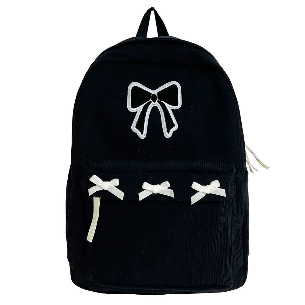 Charming Bowknot Corduroy Backpack 🎀✨ Cute Daypack for School & Travel 🦋🎒