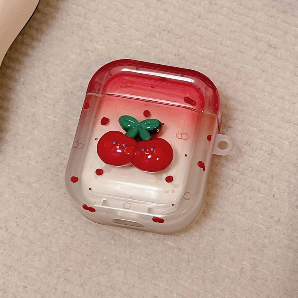 🍒 Adorable 3D Cherry TPU AirPods Case with Pearl Bracelet ✨💕 - Pixie Quill