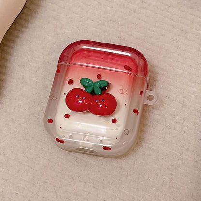 🍒 Adorable 3D Cherry TPU AirPods Case with Pearl Bracelet ✨💕 - Pixie Quill
