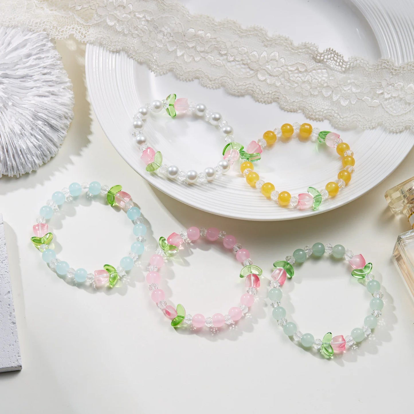 🌸 Kawaii Tulip Charm Bracelet 🎉 Colorful Beads for Fun Parties & Friendship 💖