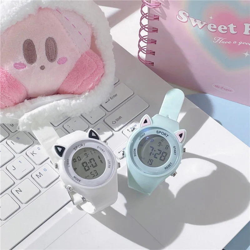 Kawaii Cat Ear Silicone Watch & Unicorn Bracelet Set 🐾✨ | Multi-Functional Fun for Kids! 🌈💖