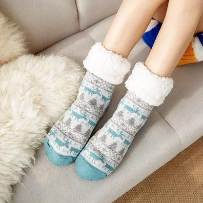 Fluffy Winter Socks For Women Warm Plush Non Slip Slipper Snowflake Gift ❄️🎁