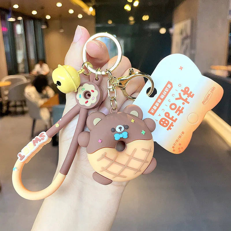 Cartoon Donut Animal Keychain Cute Dinosaur Bunny Bear Cat Doll Exquisite Pendant Key Chain for Women Girl Backpack Keyring Gift - Pixie Quill