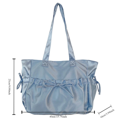 Kawaii Charm 🌸 Satin Bow Tote Bag 🎀 - Adorable Large Capacity Shoulder Bag for Stylish Commuters! 👜✨