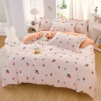 Adorable Strawberry Dreams Reversible Kawaii Bedding Set 🍓✨ Soft Cotton Duvet Cover with Pillowcases