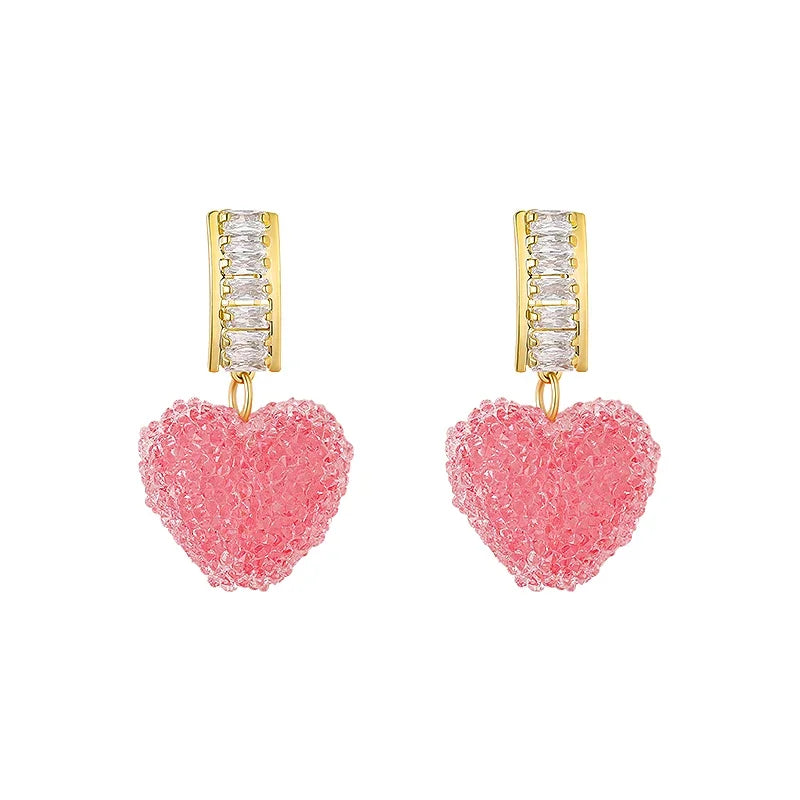 Pink Heart Crystal Dangle Earrings 💖✨ - Cute & Trendy Jewelry for Women, Perfect Gift for Girls! 🌸👩‍❤️‍👩