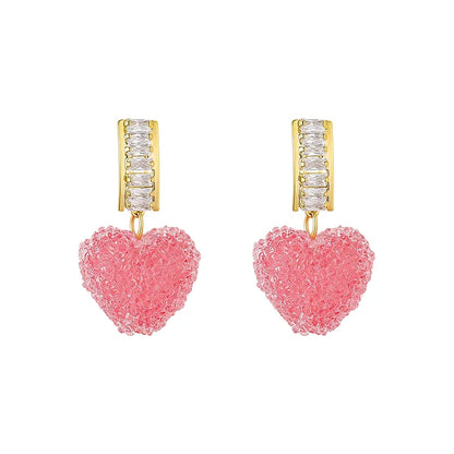 Pink Heart Crystal Dangle Earrings 💖✨ - Cute & Trendy Jewelry for Women, Perfect Gift for Girls! 🌸👩‍❤️‍👩