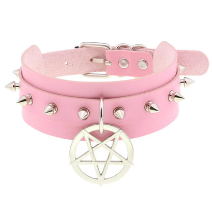 Pink Lace Leather Choker With Heart Pendant, Punk Gothic Style ✨💗