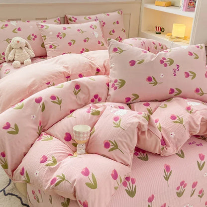 Cute Cat & Floral Duvet Cover Set 🌸🐱 | Adorable Bedding for Girls & Kids!