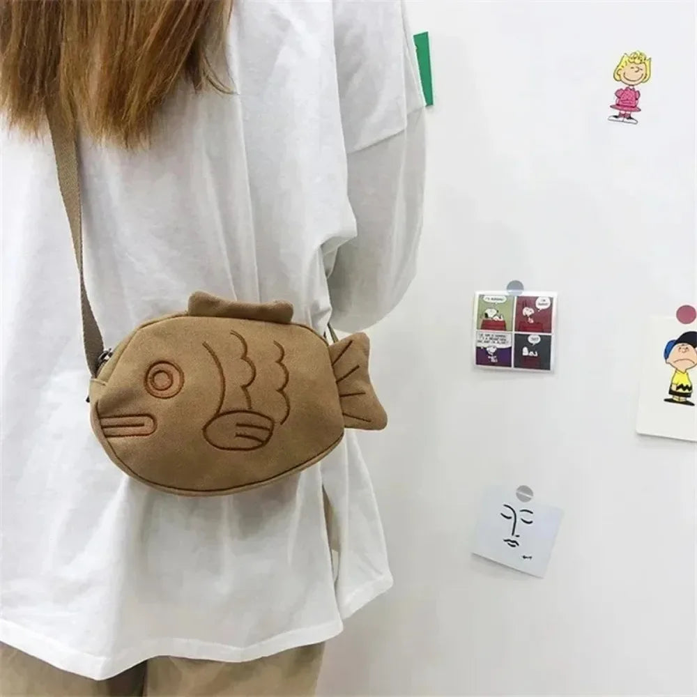 Kawaii Taiyaki Canvas Backpack 🍰🎒 | Cute Japanese Crossbody Bag for Women 💖✨