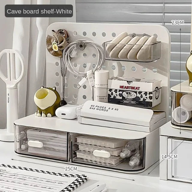 Kawaii Desktop Stationery & Cosmetics Organizer 🌸✨ - Perforated Rack for a Fun Workspace!