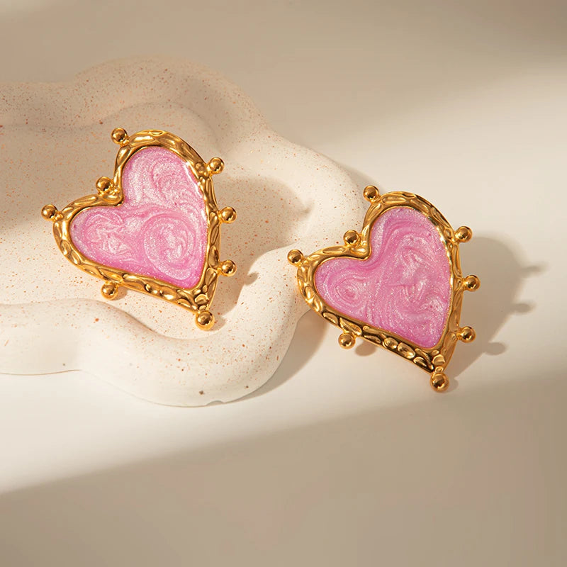Funny Punk Magic Purple Heart Stainless Steel Stud Earrings For Women Dancewear 14K Gold Plated Jewelry 💜✨
