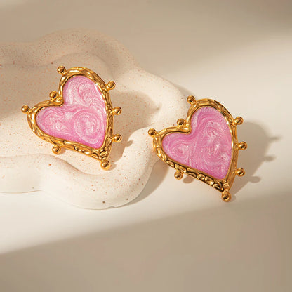 Funny Punk Magic Purple Heart Stainless Steel Stud Earrings For Women Dancewear 14K Gold Plated Jewelry 💜✨