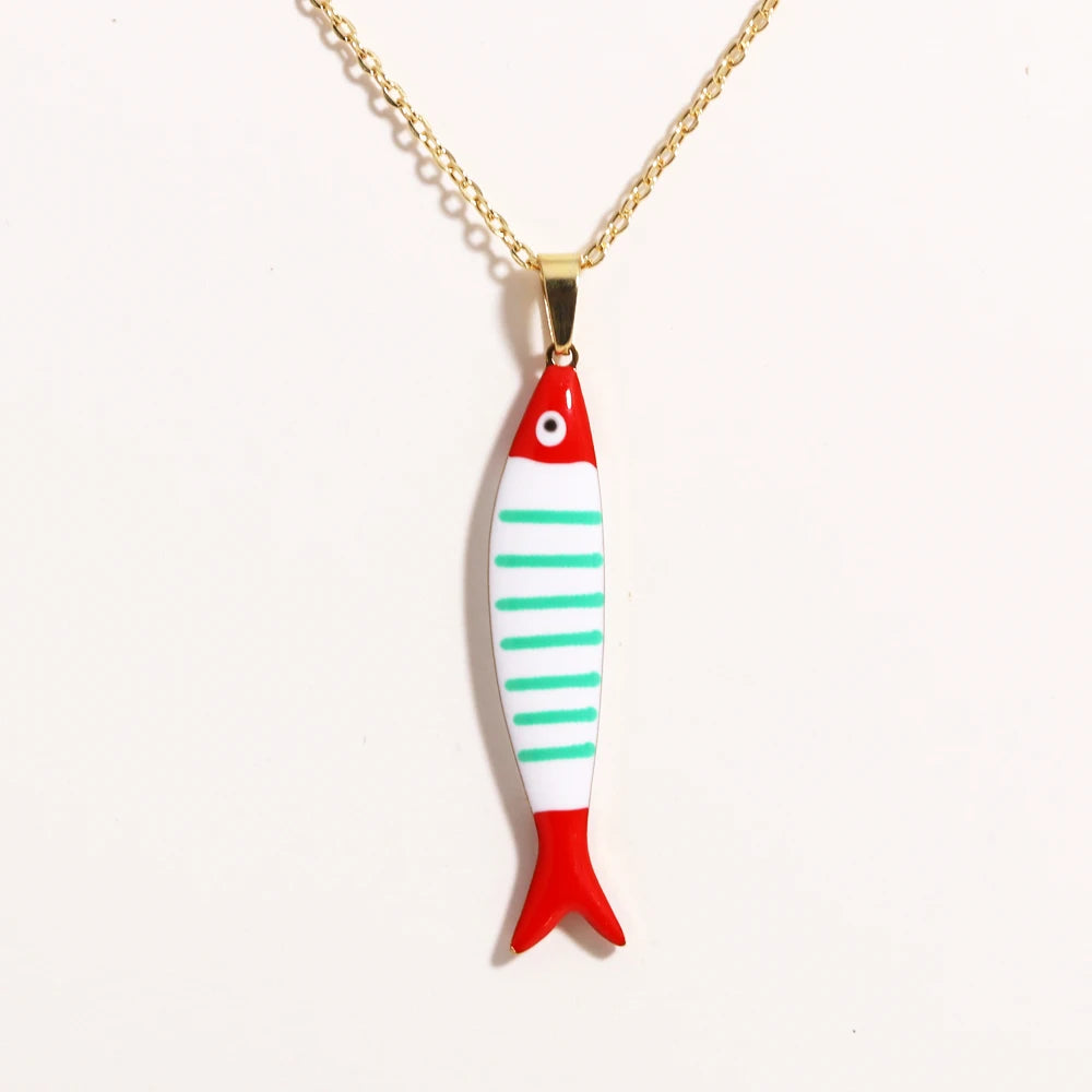 Cute Colorful Enamel Fish Pendant Necklace For Women Waterproof Gold Tone 🐟💖🌊