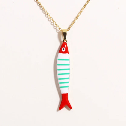 Cute Colorful Enamel Fish Pendant Necklace For Women Waterproof Gold Tone 🐟💖🌊